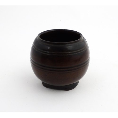 1164 - Treen : A 18th / 19thC turned wooden ointment container. Approx. 2 3/4