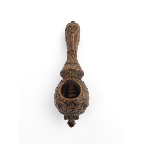 1167 - Treen : A 19thC nutcracker with chip carved decoration, with carved initials R.I.G. to reverse. Appr... 