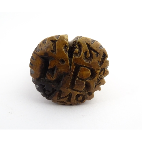 1182 - Treen : Two late 19th / early 20thC carved butter stamps, both decorated with initials, one dated 19... 