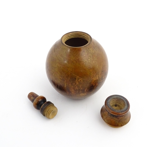 1184 - Treen : A 19thC treen spice flask shaped form, the acorn finial unscrewing to reveal a five hole sha... 