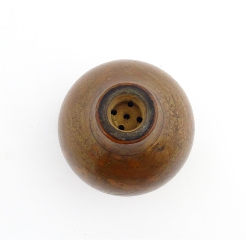 1184 - Treen : A 19thC treen spice flask shaped form, the acorn finial unscrewing to reveal a five hole sha... 