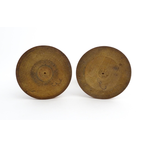 1186 - Treen : A pair of 19thC walnut goblets with banded detail. Approx. 6 1/4