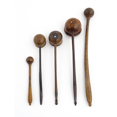 1188 - Treen : Five assorted treen cordial spoons / ladles, etc. Largest approx. 10