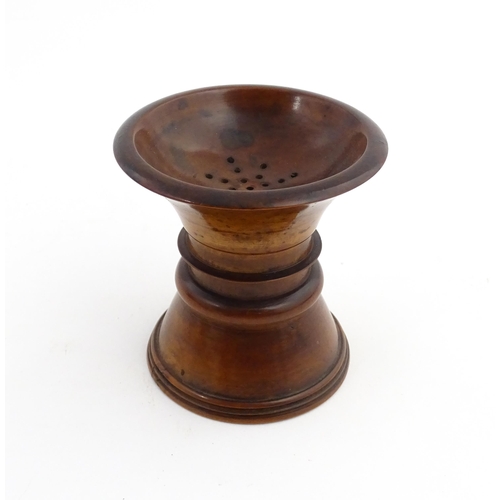 1190 - Treen : An 18thC turned boxwood pounce pot of waisted form. Approx. 2 3/4