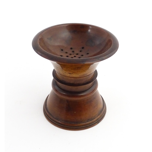 1190 - Treen : An 18thC turned boxwood pounce pot of waisted form. Approx. 2 3/4