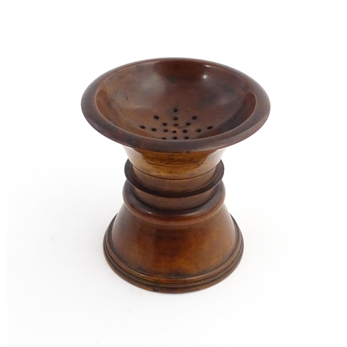 1190 - Treen : An 18thC turned boxwood pounce pot of waisted form. Approx. 2 3/4