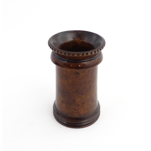 1191 - Treen : A 19thC fruitwood spill vase with castellated detail. From the A. J. Levi Collection, no. 63... 