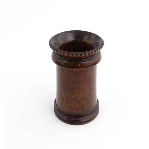 1191 - Treen : A 19thC fruitwood spill vase with castellated detail. From the A. J. Levi Collection, no. 63... 