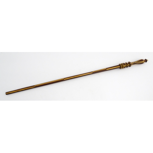 1193 - Treen : A late 18th / early 19thC mahogany ell rule / measuring stick with turned handle and parquet... 