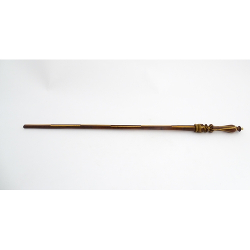 1193 - Treen : A late 18th / early 19thC mahogany ell rule / measuring stick with turned handle and parquet... 