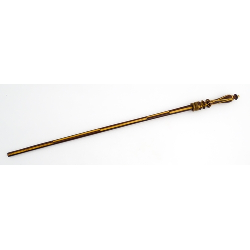 1193 - Treen : A late 18th / early 19thC mahogany ell rule / measuring stick with turned handle and parquet... 