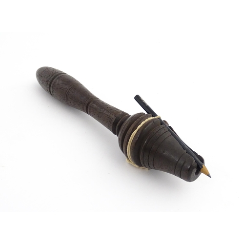 1213 - Treen : A 19thC teacher's clicker / clicket / snapper, with banded detail. Approx. 7 1/2