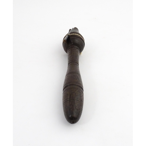 1213 - Treen : A 19thC teacher's clicker / clicket / snapper, with banded detail. Approx. 7 1/2