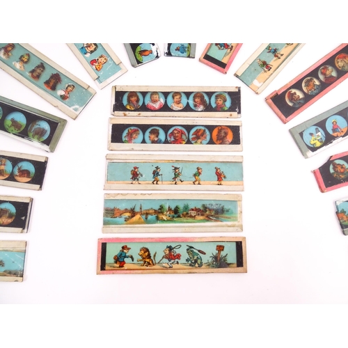 1215 - A quantity of 20thC magic lantern slides to include animals, landscapes, figures, humorous character... 