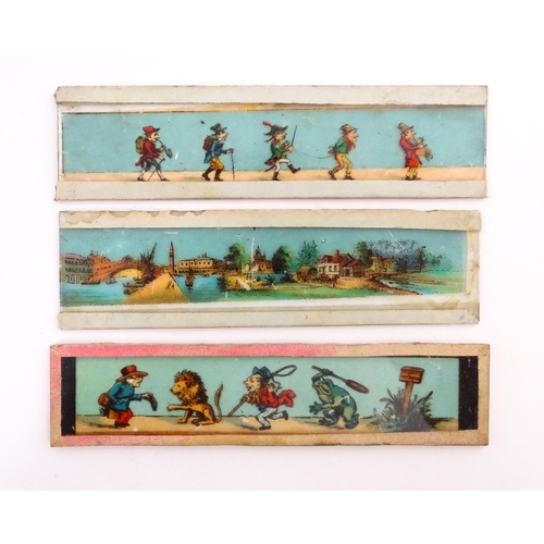 1215 - A quantity of 20thC magic lantern slides to include animals, landscapes, figures, humorous character... 