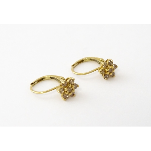 609 - A pair of 9ct gold earrings set with diamonds in a floral setting. Approx. 1/4