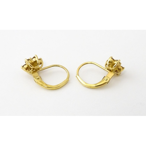 609 - A pair of 9ct gold earrings set with diamonds in a floral setting. Approx. 1/4