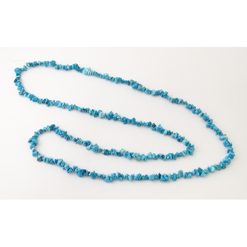 643 - Three hardstone necklaces to include turquoise, lapis lazuli and blue lace agate. Approx. 34