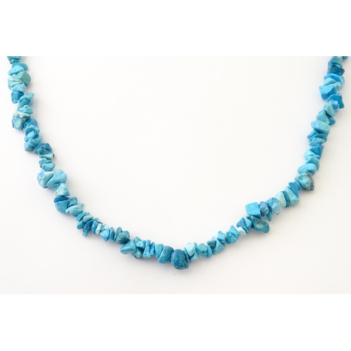 643 - Three hardstone necklaces to include turquoise, lapis lazuli and blue lace agate. Approx. 34