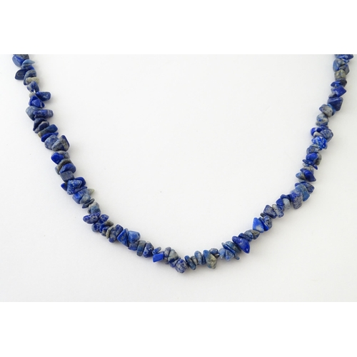 643 - Three hardstone necklaces to include turquoise, lapis lazuli and blue lace agate. Approx. 34