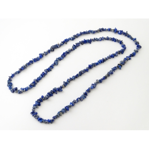 643 - Three hardstone necklaces to include turquoise, lapis lazuli and blue lace agate. Approx. 34