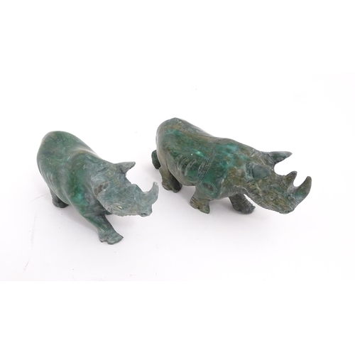 1225 - A quantity of 20thC carved models of animals to include elephant, dolphin, seal, rhinoceros, etc. To... 