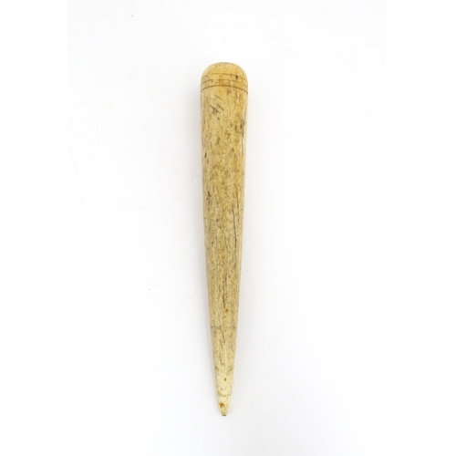 1226 - A 19thC carved whale bone sailor's / mariner's fid Approx. 9 1/2