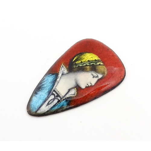 1241 - An early 20thC French Limoges cabochon of shaped form depicting a Classical Maiden, signed Issanchou... 