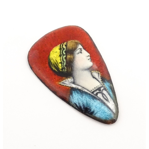 1241 - An early 20thC French Limoges cabochon of shaped form depicting a Classical Maiden, signed Issanchou... 