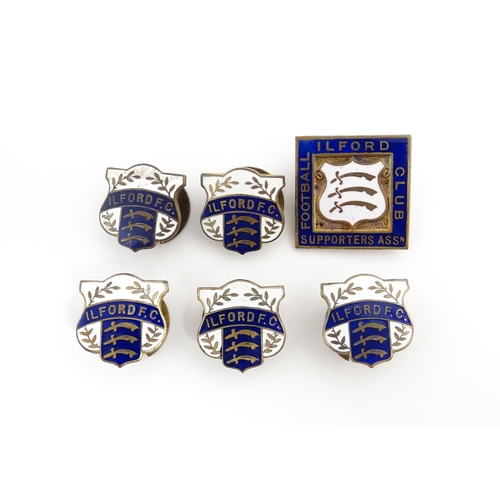 1244 - Football Interest : Five mid 20thC Ilford FC enamel lapel badges, together with an Ilford Football C... 