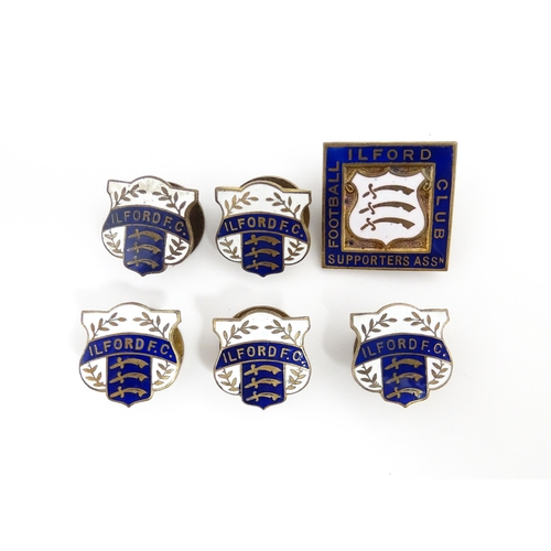 1244 - Football Interest : Five mid 20thC Ilford FC enamel lapel badges, together with an Ilford Football C... 