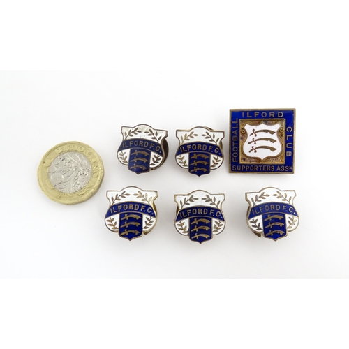 1244 - Football Interest : Five mid 20thC Ilford FC enamel lapel badges, together with an Ilford Football C... 