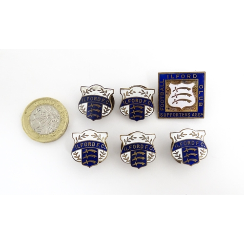 1244 - Football Interest : Five mid 20thC Ilford FC enamel lapel badges, together with an Ilford Football C... 