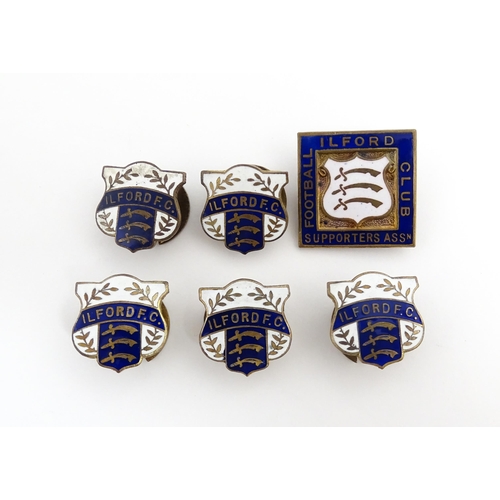 1244 - Football Interest : Five mid 20thC Ilford FC enamel lapel badges, together with an Ilford Football C... 