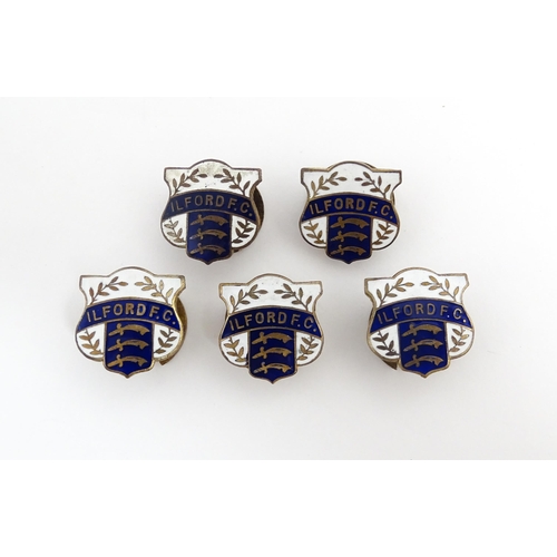 1244 - Football Interest : Five mid 20thC Ilford FC enamel lapel badges, together with an Ilford Football C... 