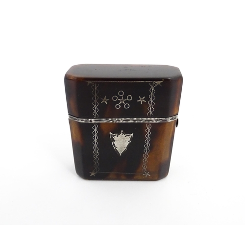 1260 - A Victorian tortoiseshell miniature scent / perfume bottle case with pique decoration. Approx. 1 3/4... 