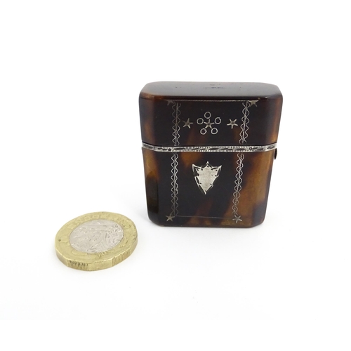 1260 - A Victorian tortoiseshell miniature scent / perfume bottle case with pique decoration. Approx. 1 3/4... 