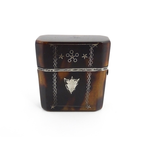 1260 - A Victorian tortoiseshell miniature scent / perfume bottle case with pique decoration. Approx. 1 3/4... 