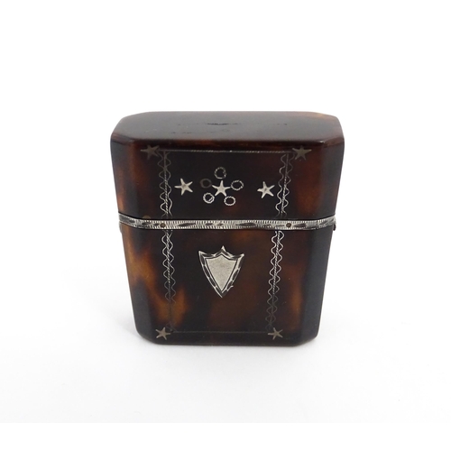 1260 - A Victorian tortoiseshell miniature scent / perfume bottle case with pique decoration. Approx. 1 3/4... 