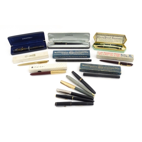 1275 - A quantity of mid 20th fountain pens, comprising two boxed Waterman's Ideal pens, a boxed Conway Ste... 