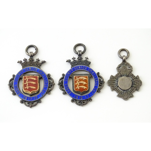 741 - Football Interest: Two silver fobs / medals for Essex County Senior Challenge Cup. Together with a V... 