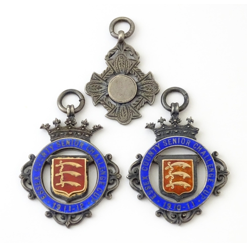 741 - Football Interest: Two silver fobs / medals for Essex County Senior Challenge Cup. Together with a V... 