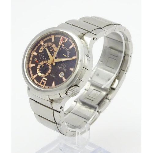 742 - A Jaguar gentlemans stainless steel quartz wristwatch with subsidiary dials and hour batons. With ca... 