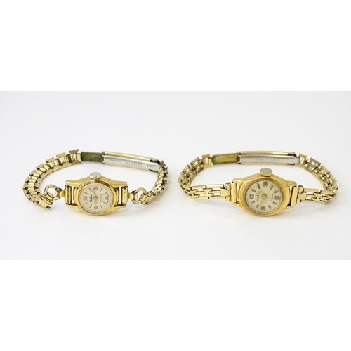 748 - Two 18ct gold cased ladies manual wind wristwatches by MuDu. Largest dial approx. 1/2