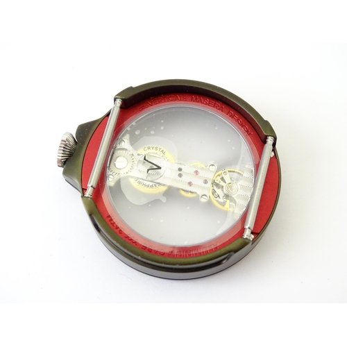 752 - A gentlemans Atto Verticale skeleton wristwatch with red strap. Approx. 1 5/8