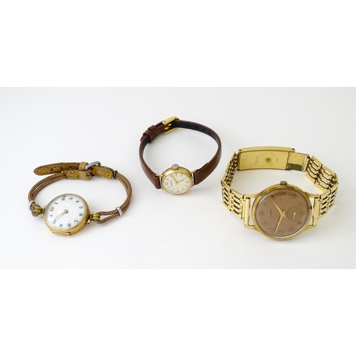 756 - Three various wristwatches comprising a 9ct gold cased Rodana watch with subsidiary seconds dial, th... 