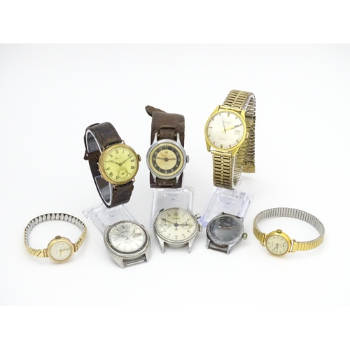 758 - Seven assorted wristwatches and movements to include a ladies 9ct gold cased Avia wristwatch, a gent... 