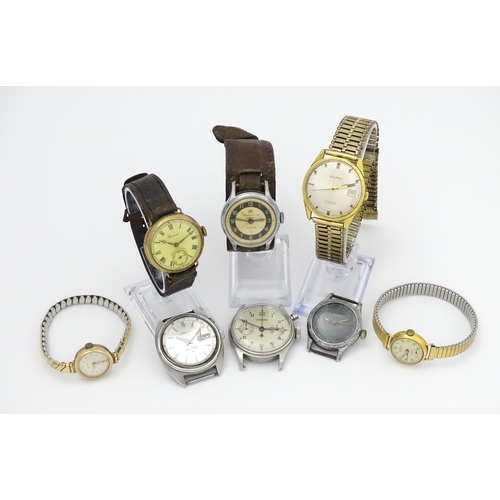 758 - Seven assorted wristwatches and movements to include a ladies 9ct gold cased Avia wristwatch, a gent... 