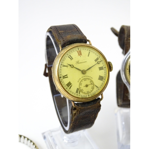 758 - Seven assorted wristwatches and movements to include a ladies 9ct gold cased Avia wristwatch, a gent... 