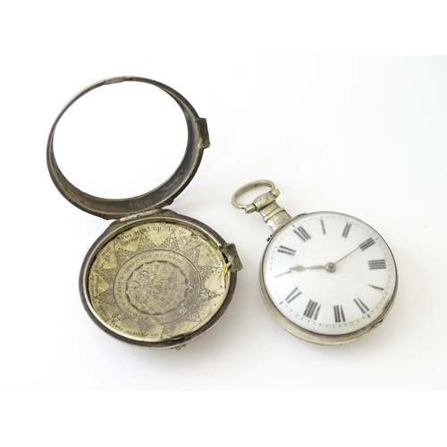 766 - Three various 19thC silver pocket watch to include a pair cased example hallmarked London 1825, make... 